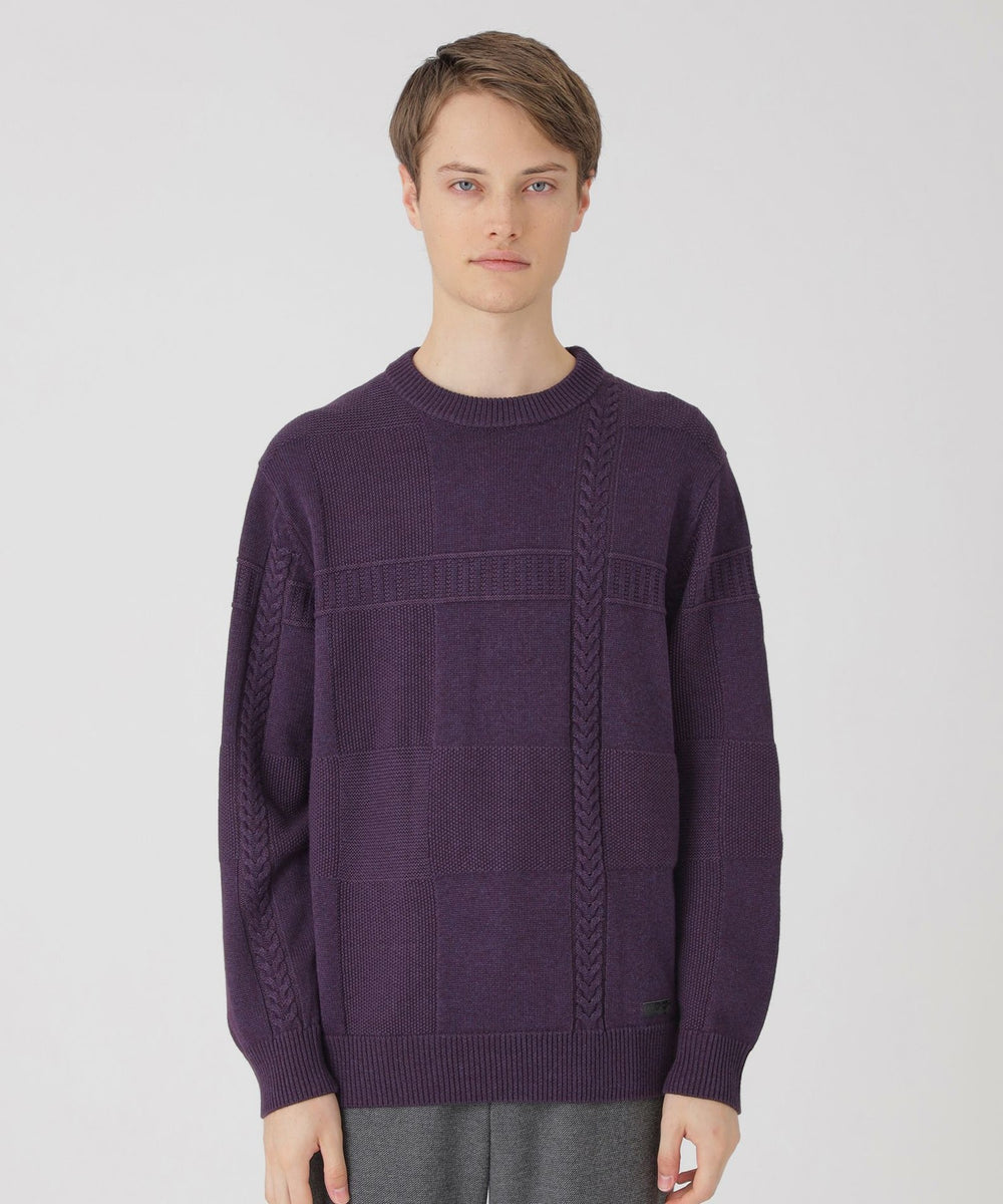 プレーティングカラーシャドーチェックニット（ニットウェア）｜BLACK