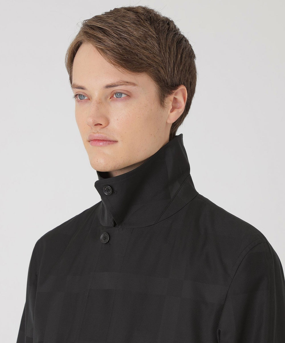 シャドーチェックラミネートステンカラーコート（コート）｜BLACK