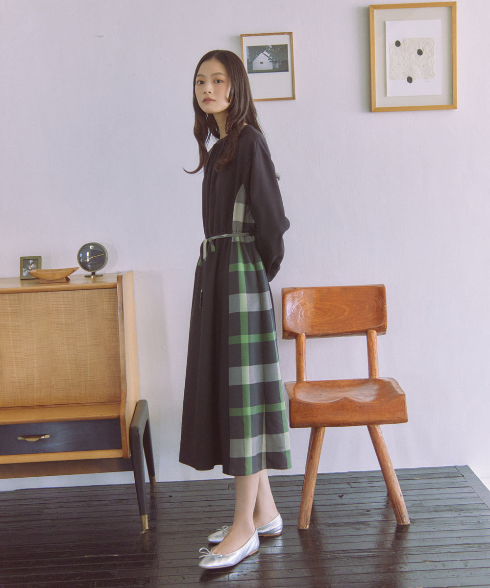 ブルーレーベルクリストブリッジ ロングワンピース ニット切替 黒 38