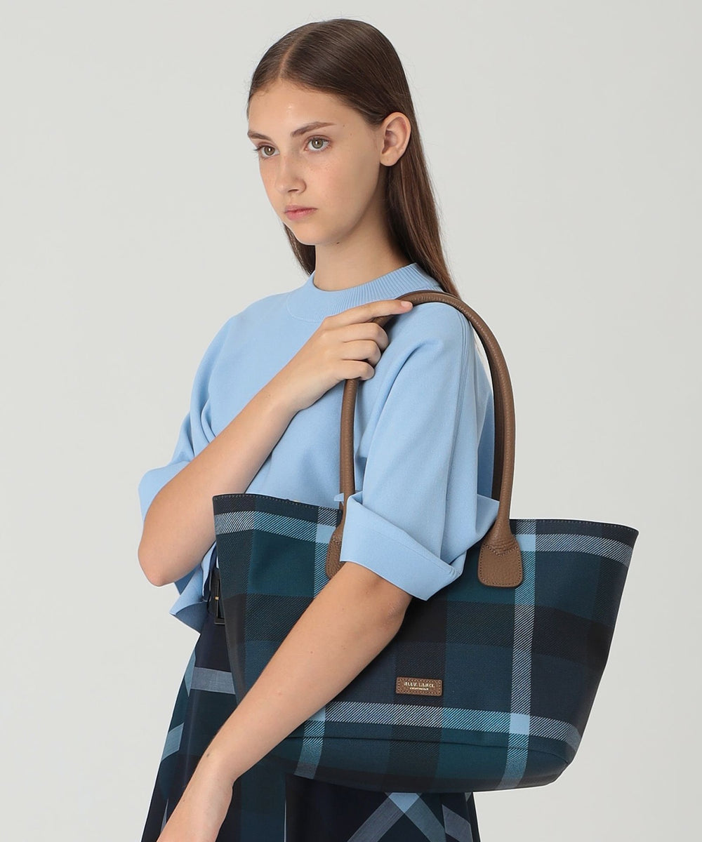 バーバリーブルーレーベル 水色 系チェック柄エコバッグ 日本製 トート