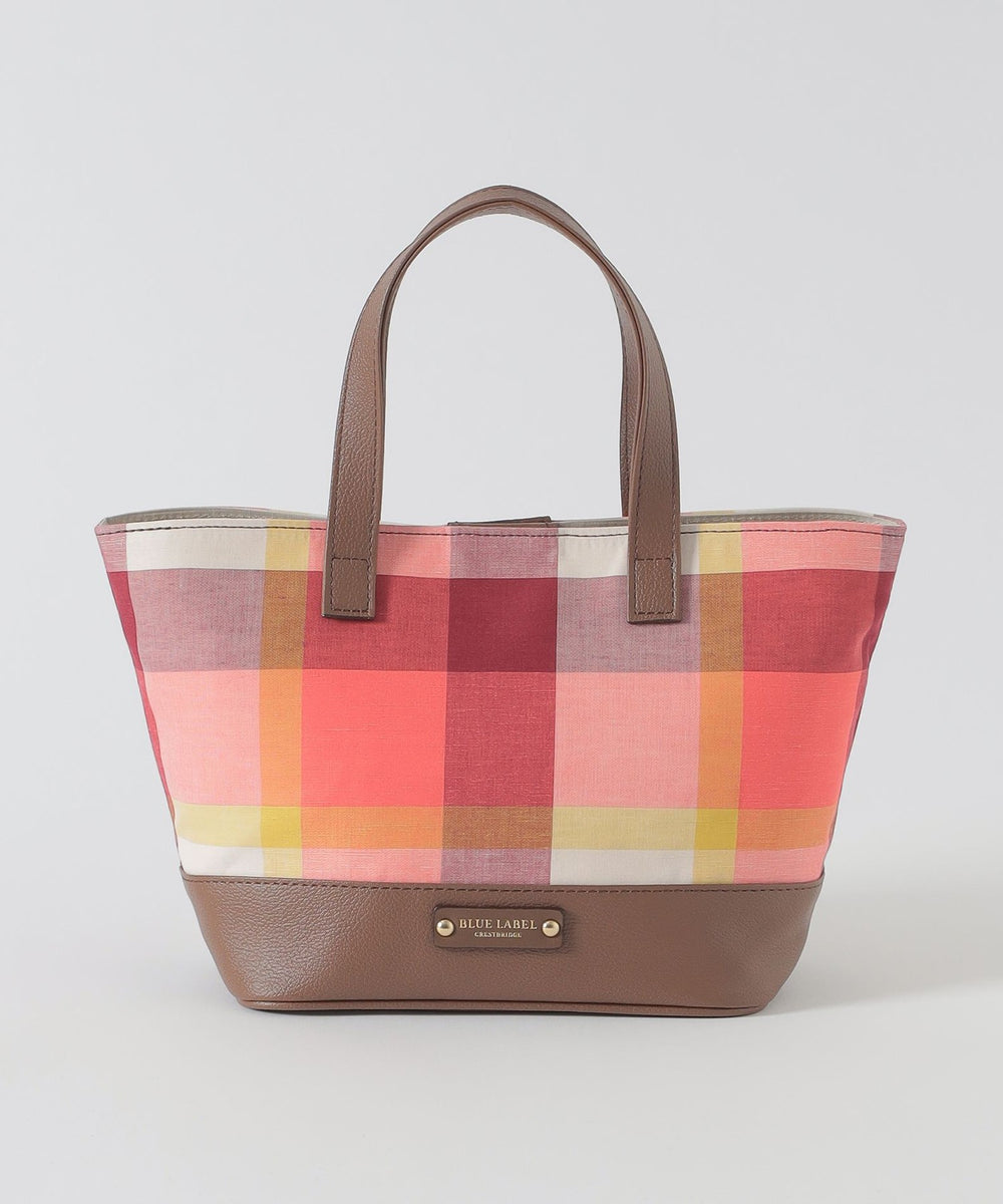 クレストブリッジチェックコットンリネンミニトート（バッグ）｜BLUE