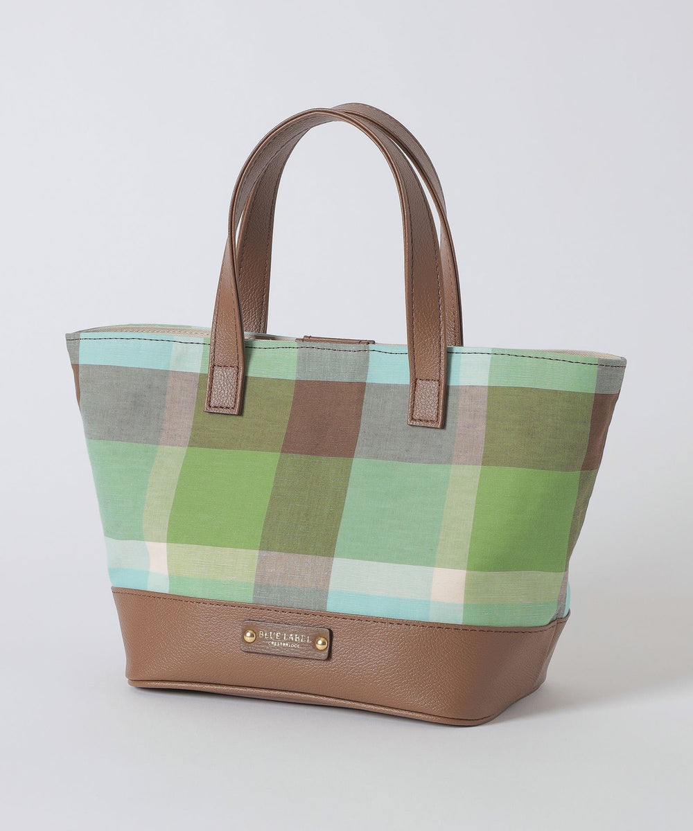 クレストブリッジチェックコットンリネンミニトート（バッグ）｜BLUE