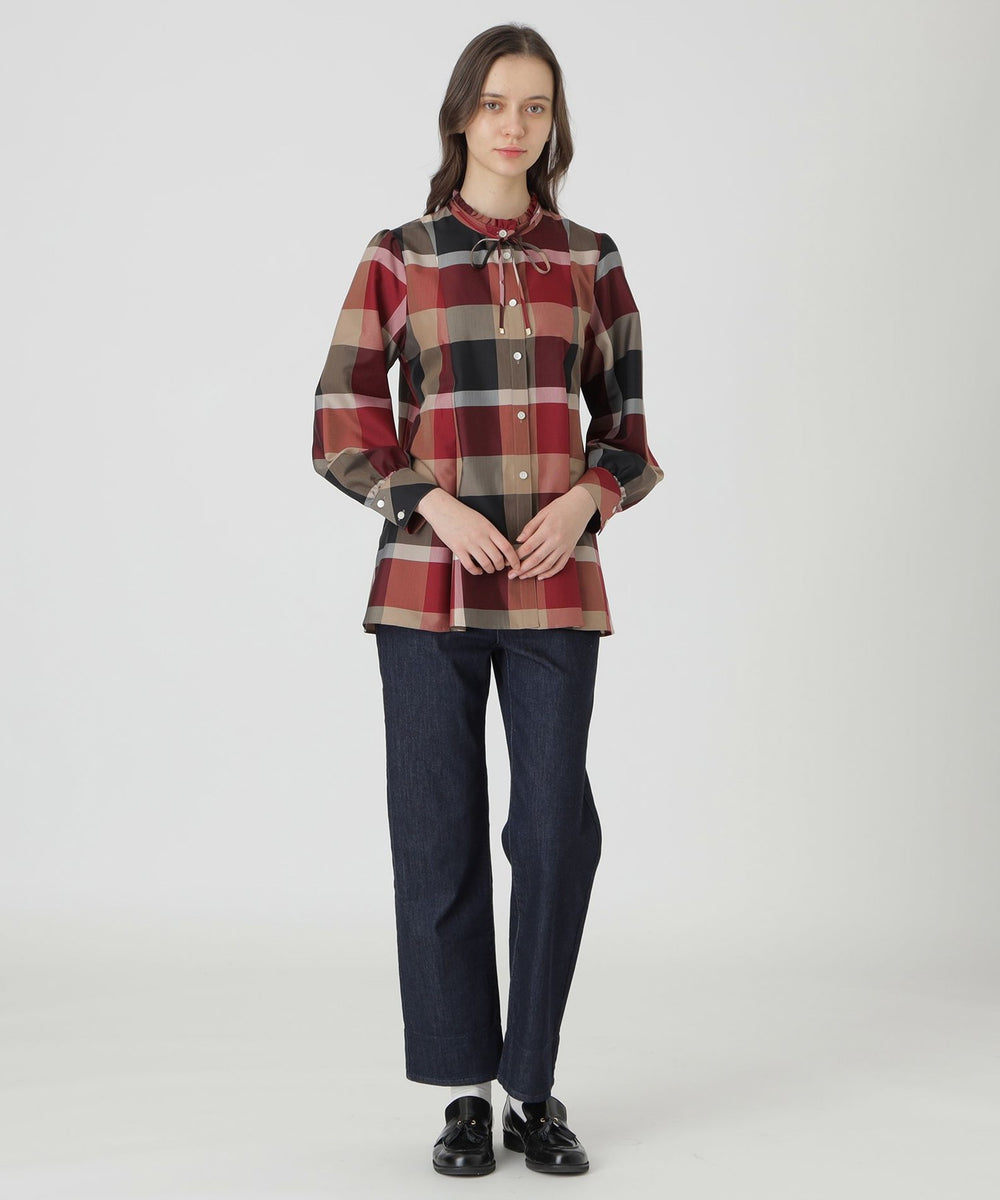 クレストブリッジチェックライトクロッシングツイルフレアブラウス