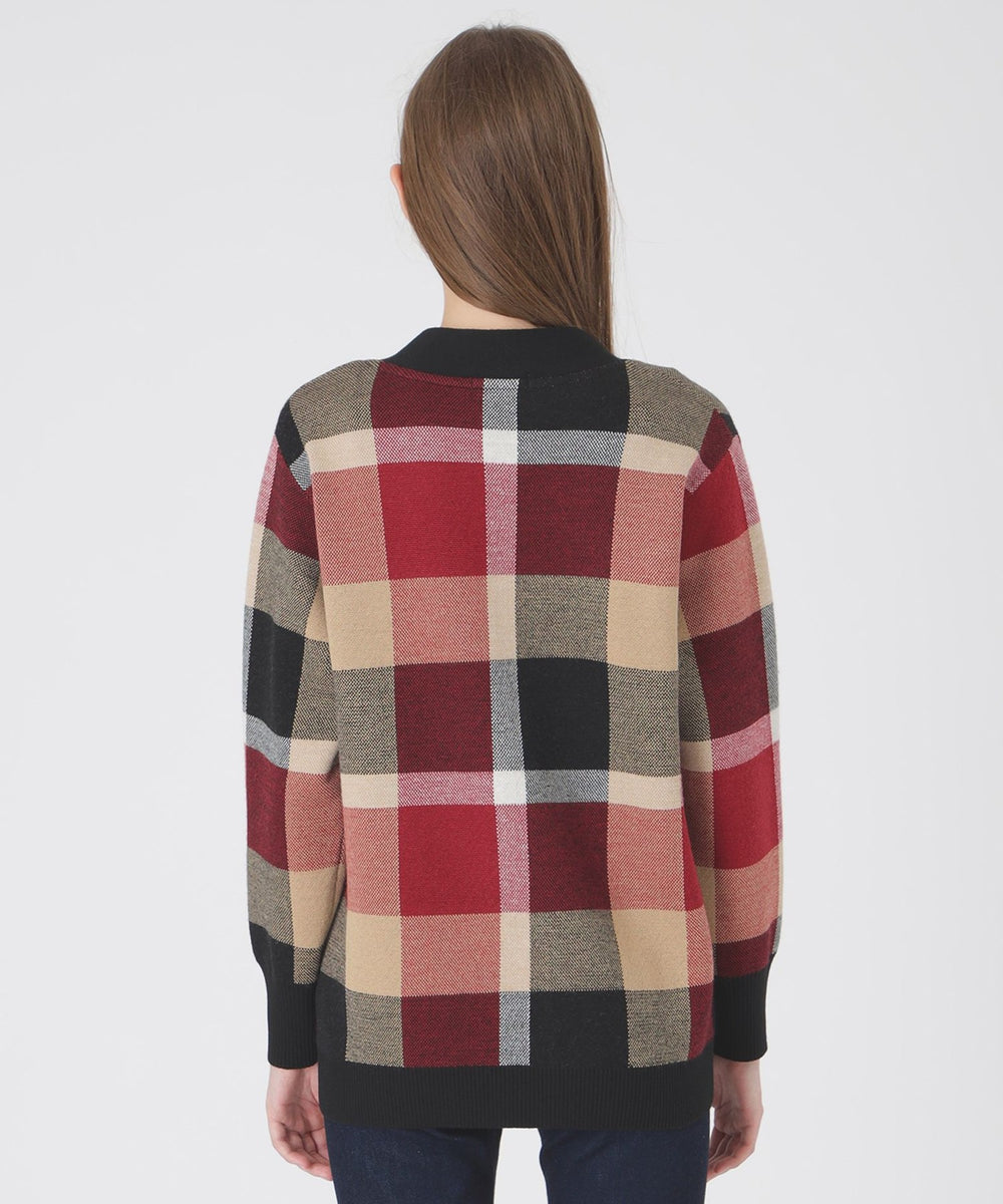 クレストブリッジチェックウーリージャカードカーディガン（ニット