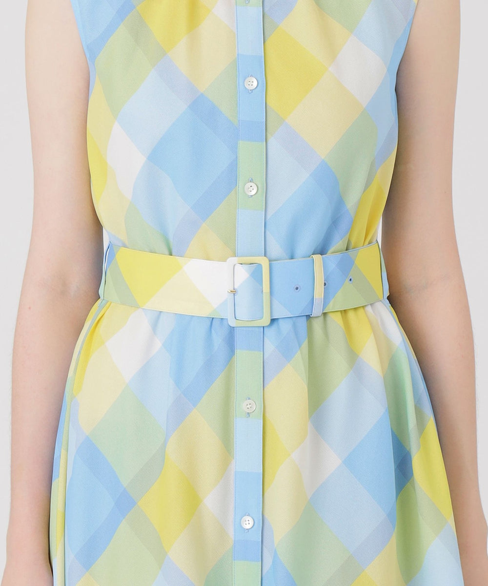 クレストブリッジチェックカラミクロスシャツドレス（ドレス）｜BLUE
