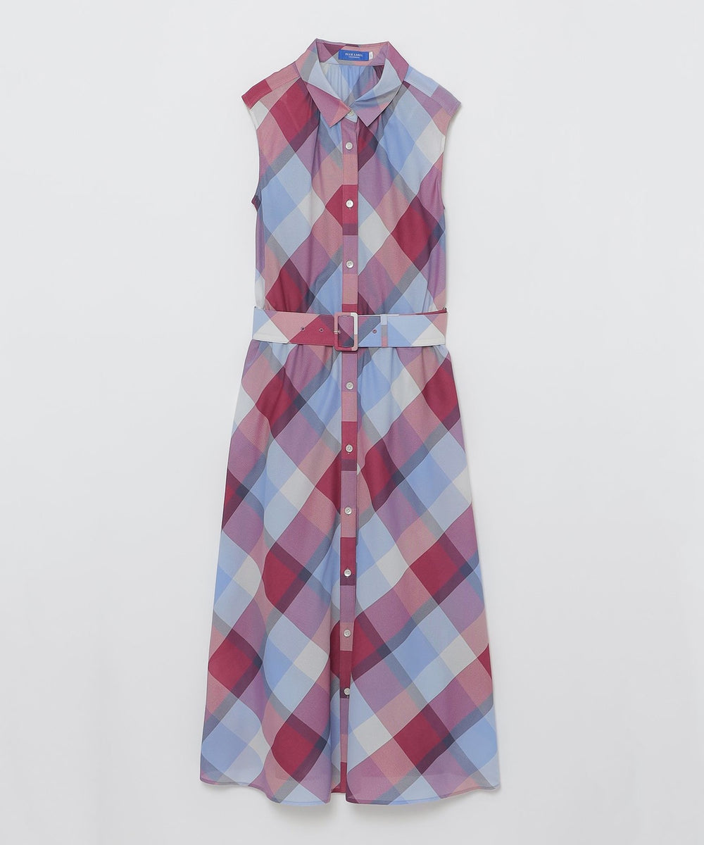 クレストブリッジチェックカラミクロスシャツドレス（ドレス）｜BLUE