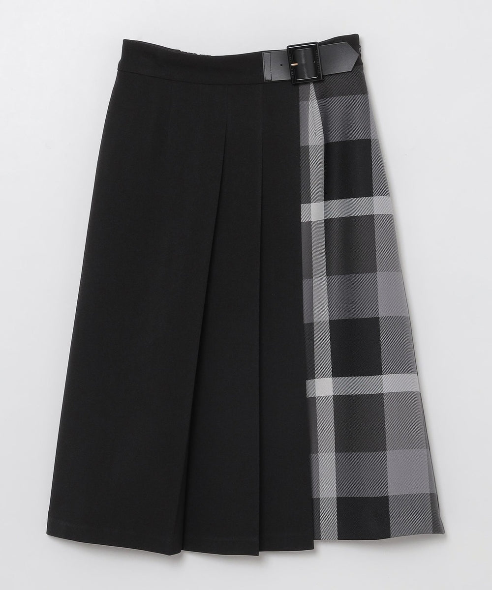 ウールライクツイルパーシャルチェックスカート（スカート）｜BLUE