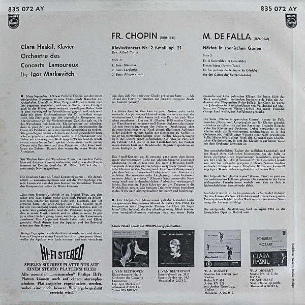 クララ・ハスキル（pf）/ショパン：ピアノ協奏曲第2番ヘ短調作品21（美