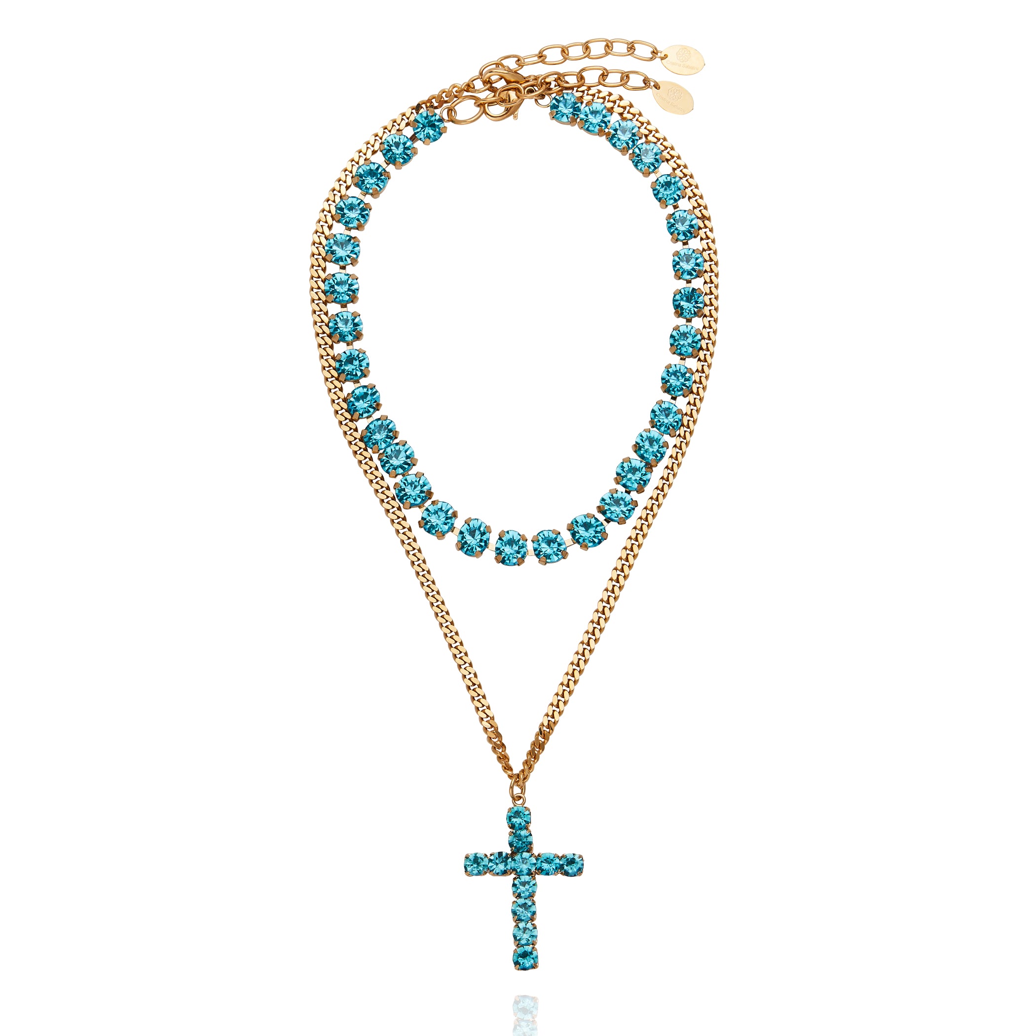Dazzling Cross Necklace Blue - Cristina Sabatini