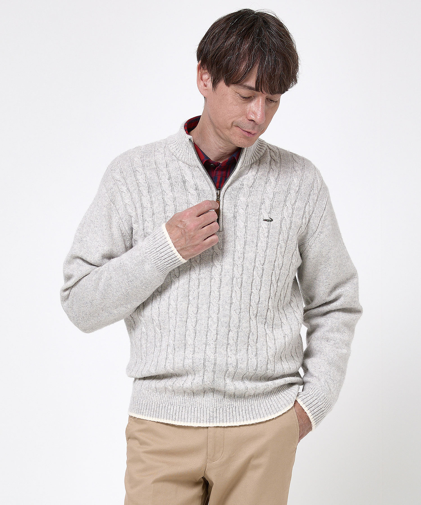 メンズ ウールブレンド ハーフジップ ニット通販 [1003-58304