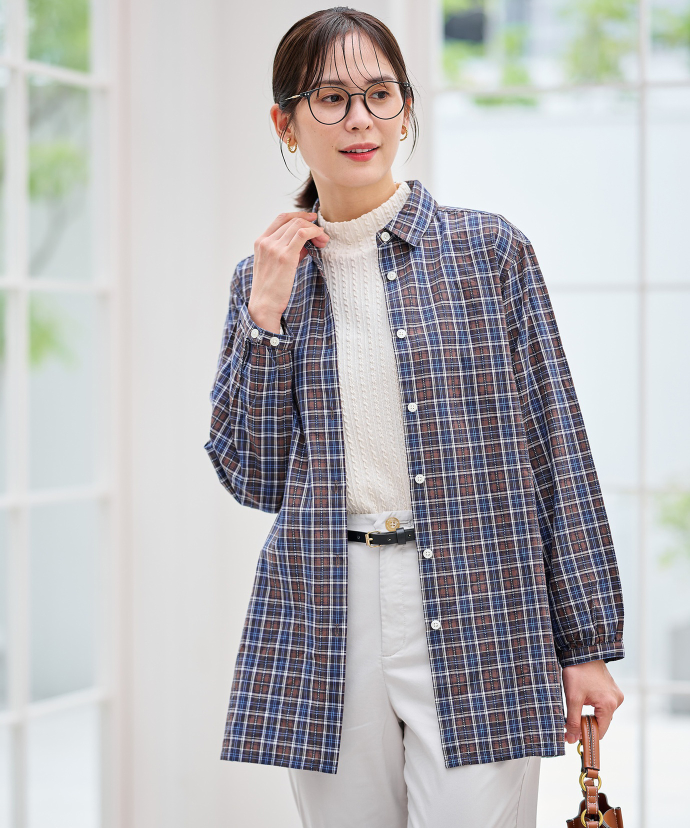 レディース ドビー チェック柄 チュニック通販 [0121-55703