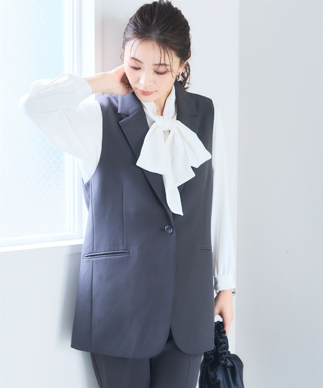 洗える》正解 リボンボウタイブラウス【CF/クロスファンクション