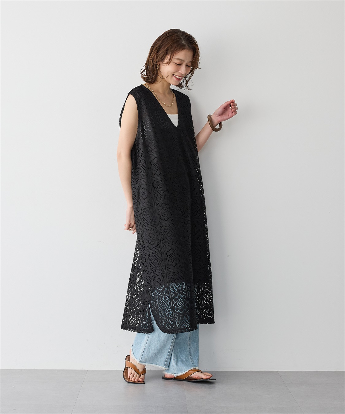 anyfee/エニフィー】レース編みノースリーブロングワンピース Life