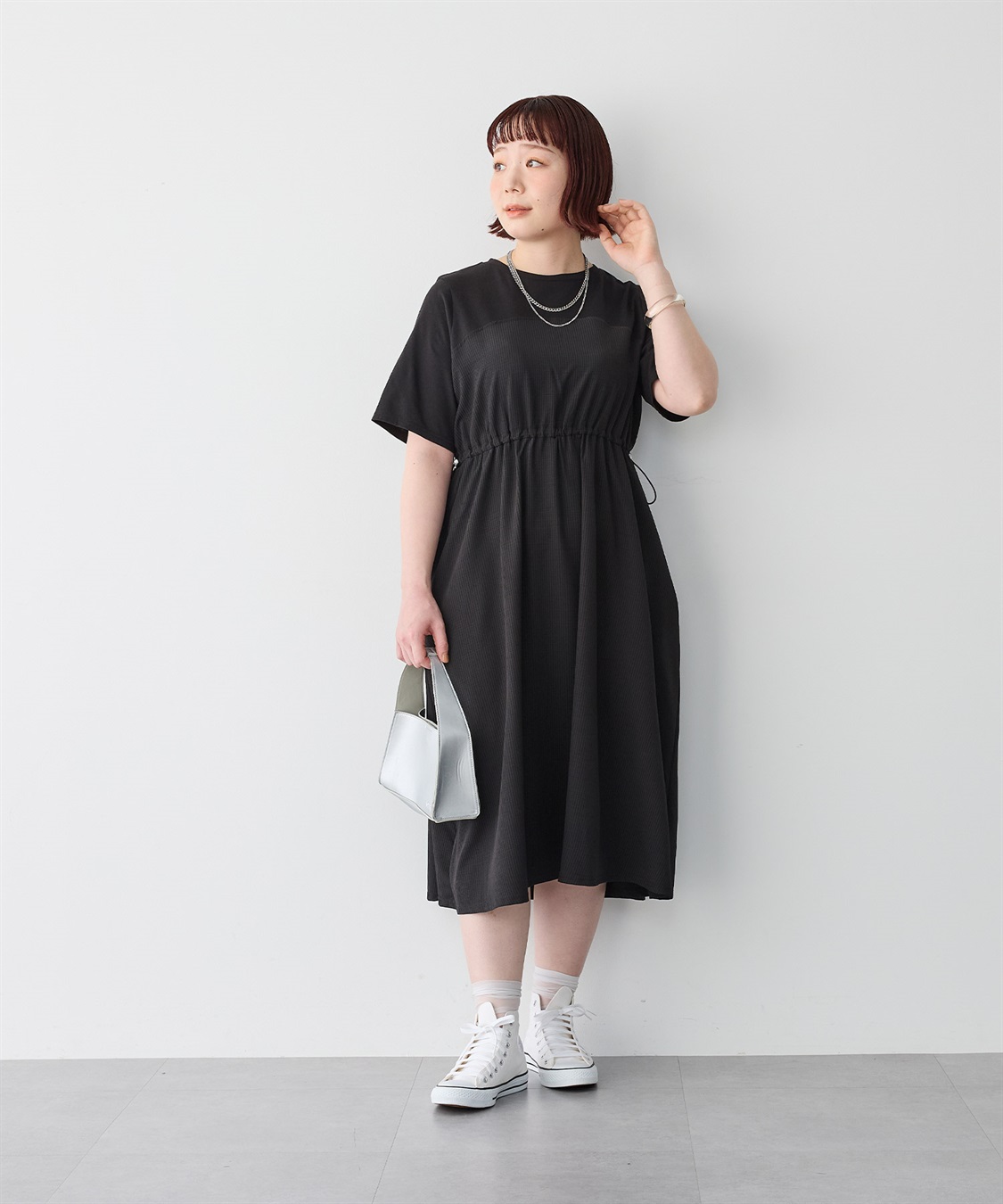 anyfee/プラスサイズ】ビスチェ風切り替えドロストコードワンピース