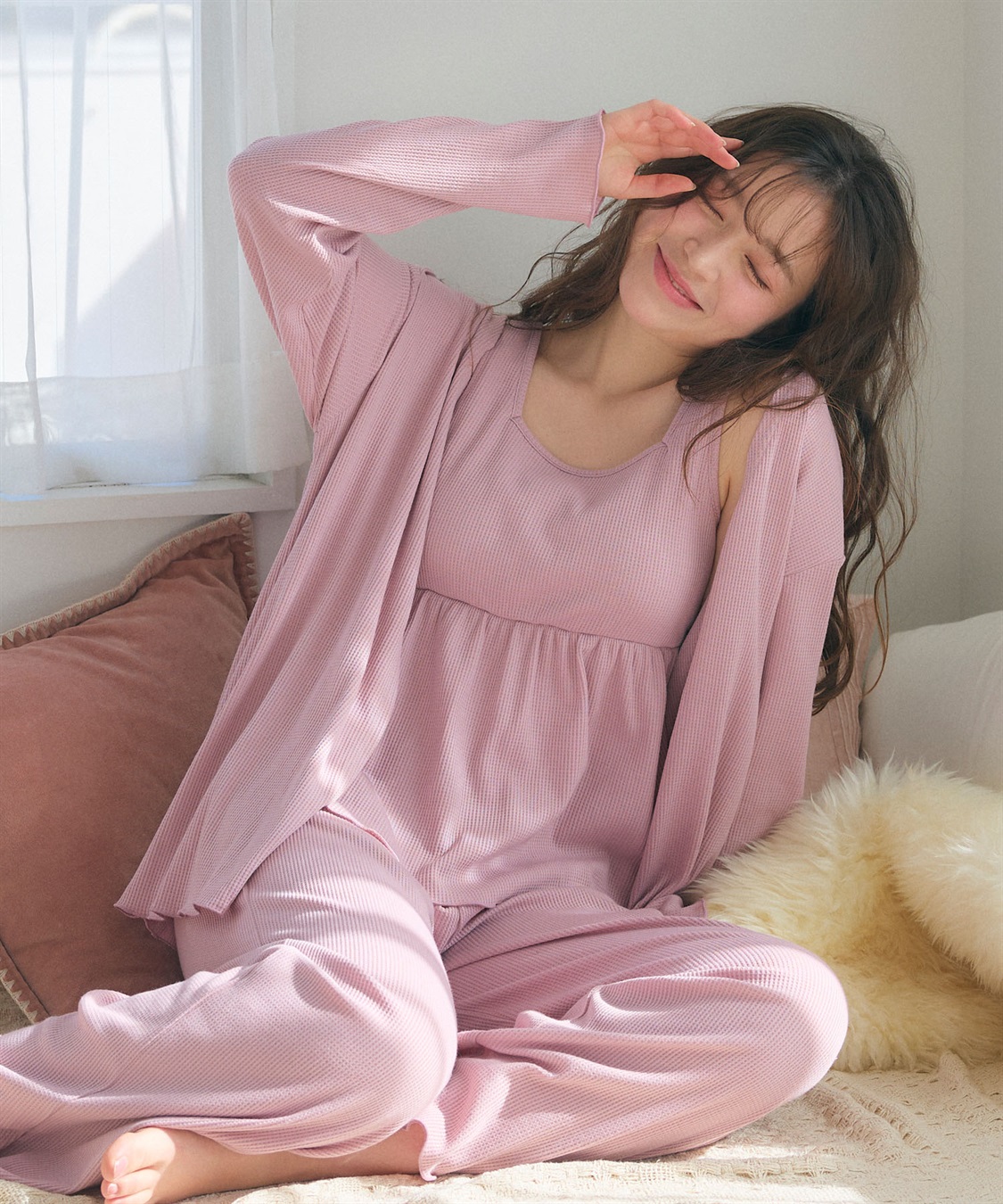 LAFUKU/ラフク】カップ付きワッフルルームウェア3点SET◇新色・サイズ