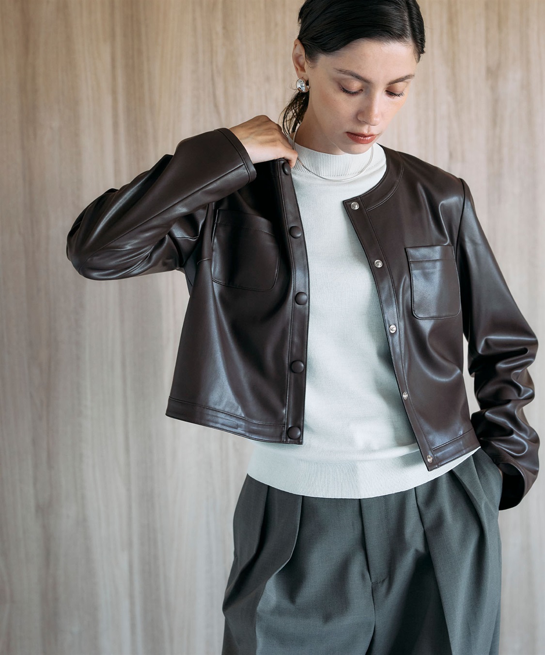 フェイクレザーショートジャケット N.O.R.C｜クロスプラス公式通販サイト