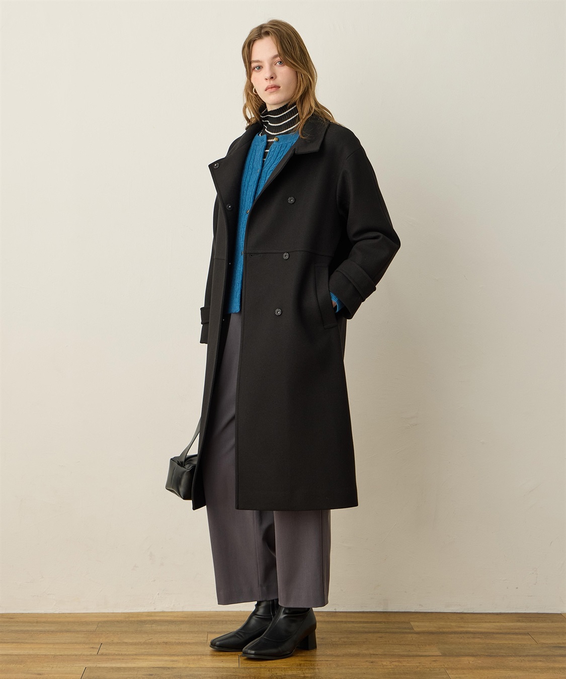 フェイクウールスタンドカラーロングコート LE SOUK HOLIDAY｜クロス