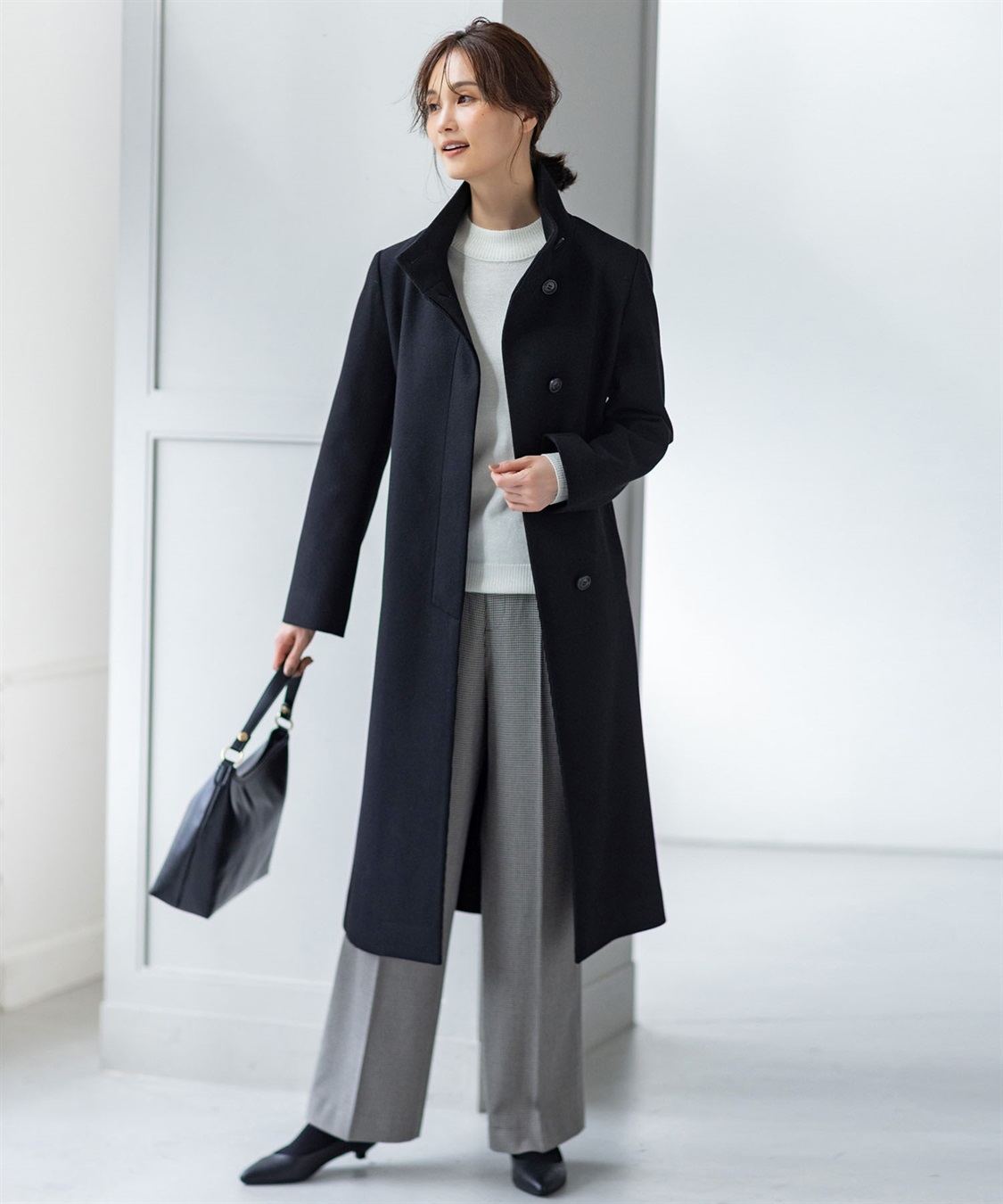 ウールライクスタンドカラーロングコート A/C DESIGN BY ALPHA CUBIC