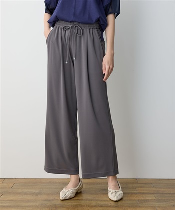 イージーエレガンス】ストレッチワイドパンツ【接触冷感・ウエストゴム
