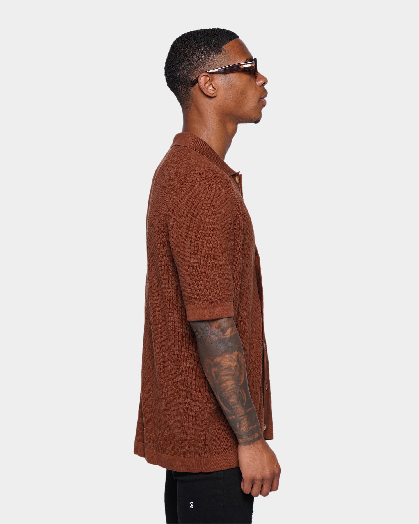 XXIII Zyair Knit Rib Button Up Shirt Brown | Culture Kings