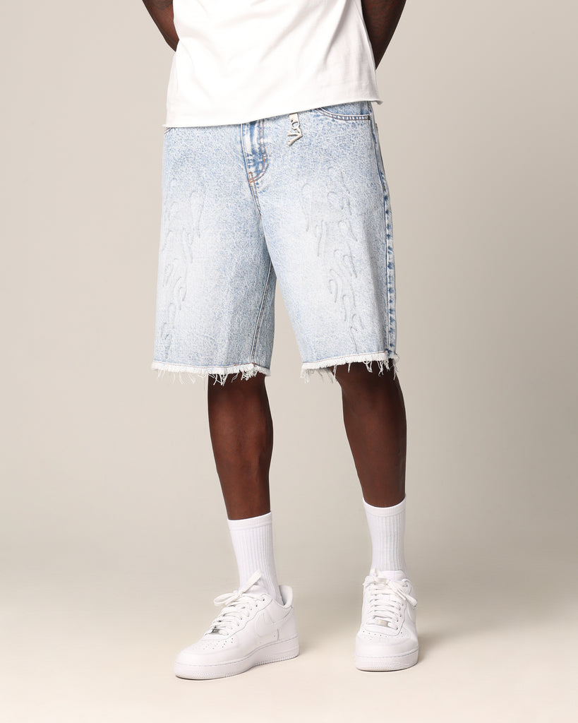 Saint Morta Inferno Baggy Denim Shorts Blue Acidwash | Culture