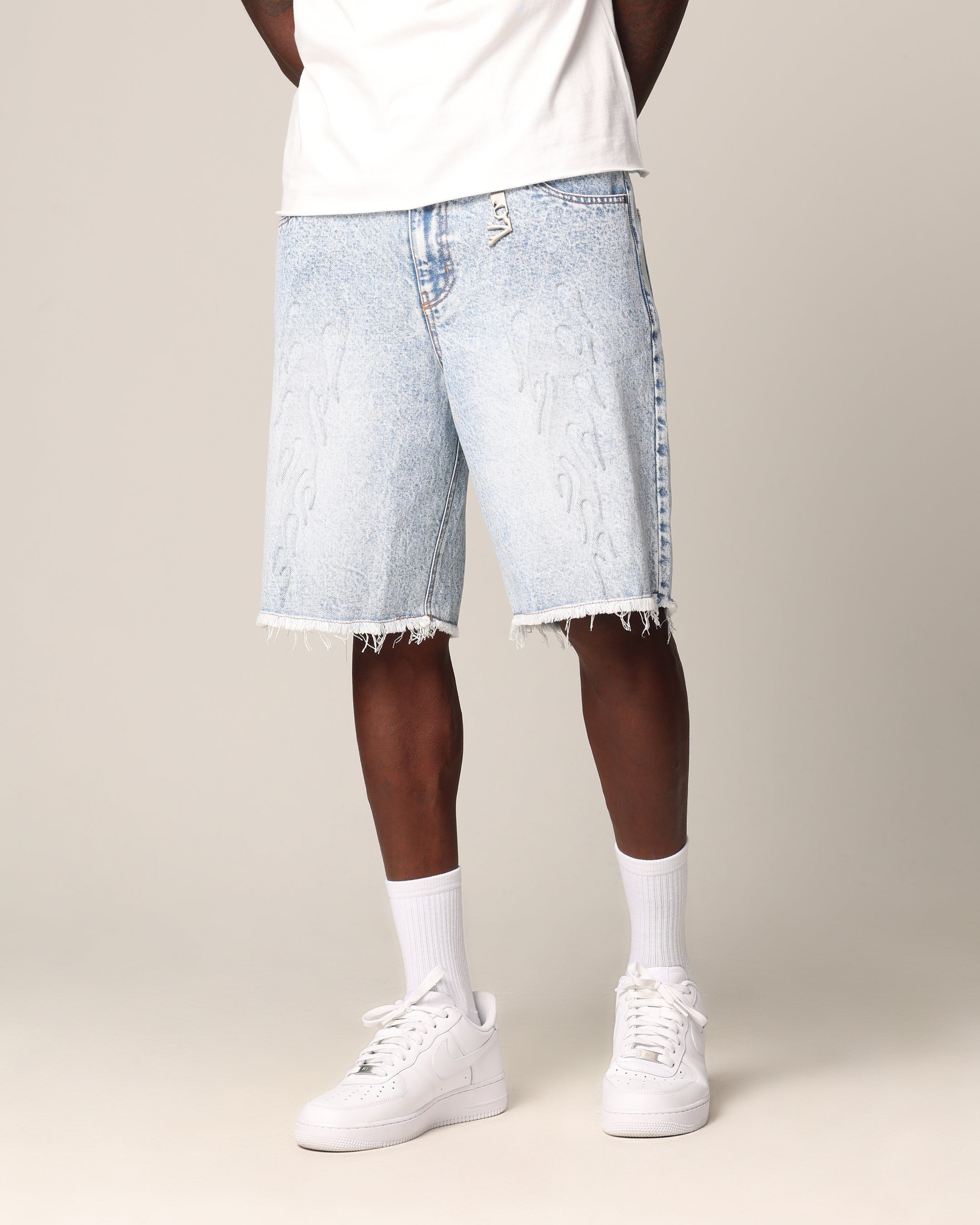 Saint Morta Inferno Baggy Denim Shorts Blue Acidwash | Culture