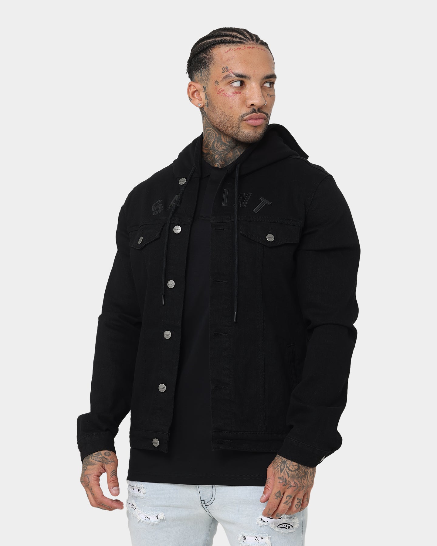 Saint Morta London Hooded Denim Jacket V2 Black/Black | Culture