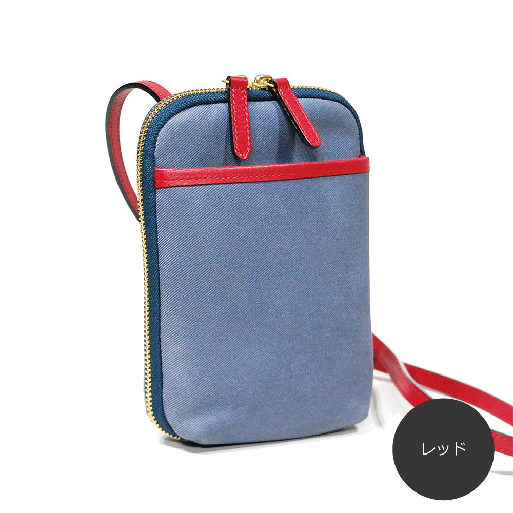 デニム調レザー お財布機能付きスマホショルダー - バッグアトリエA-LOOK