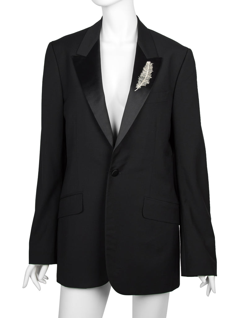 Alexander McQueen Vintage SS 2007 Black Wool Satin Feather Lapel