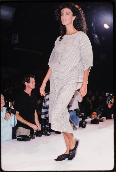 Issey Miyake Vintage SS 1988 Grey & Beige Striped Pleated Top and