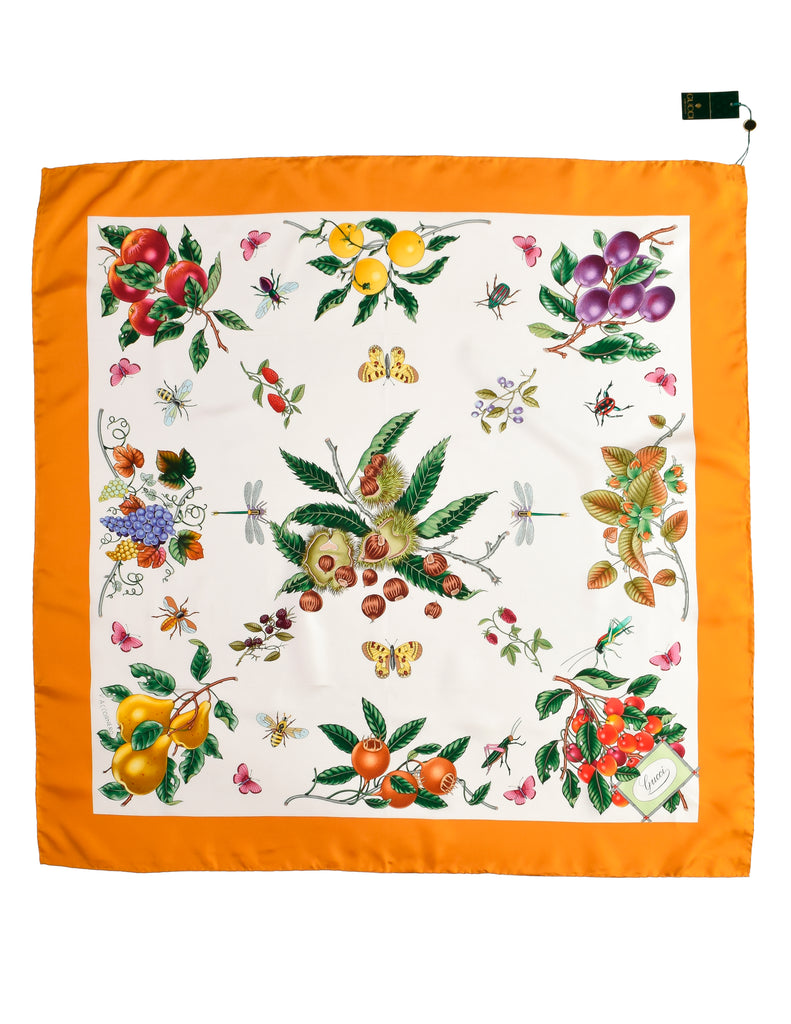 Gucci Vintage V. Accornero Multicolor Fruit Nut Bug Golden Border