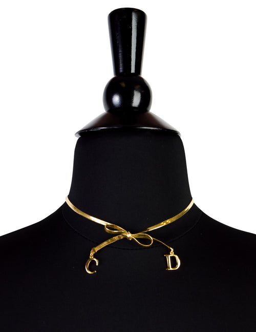 Christian Dior Vintage Golden Dangling CD Charm Bow Choker