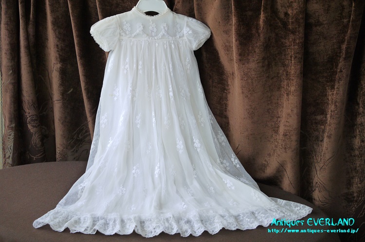 ヴィンテージ ベビー ドレス チュールレース 刺繍 アンダードレス付