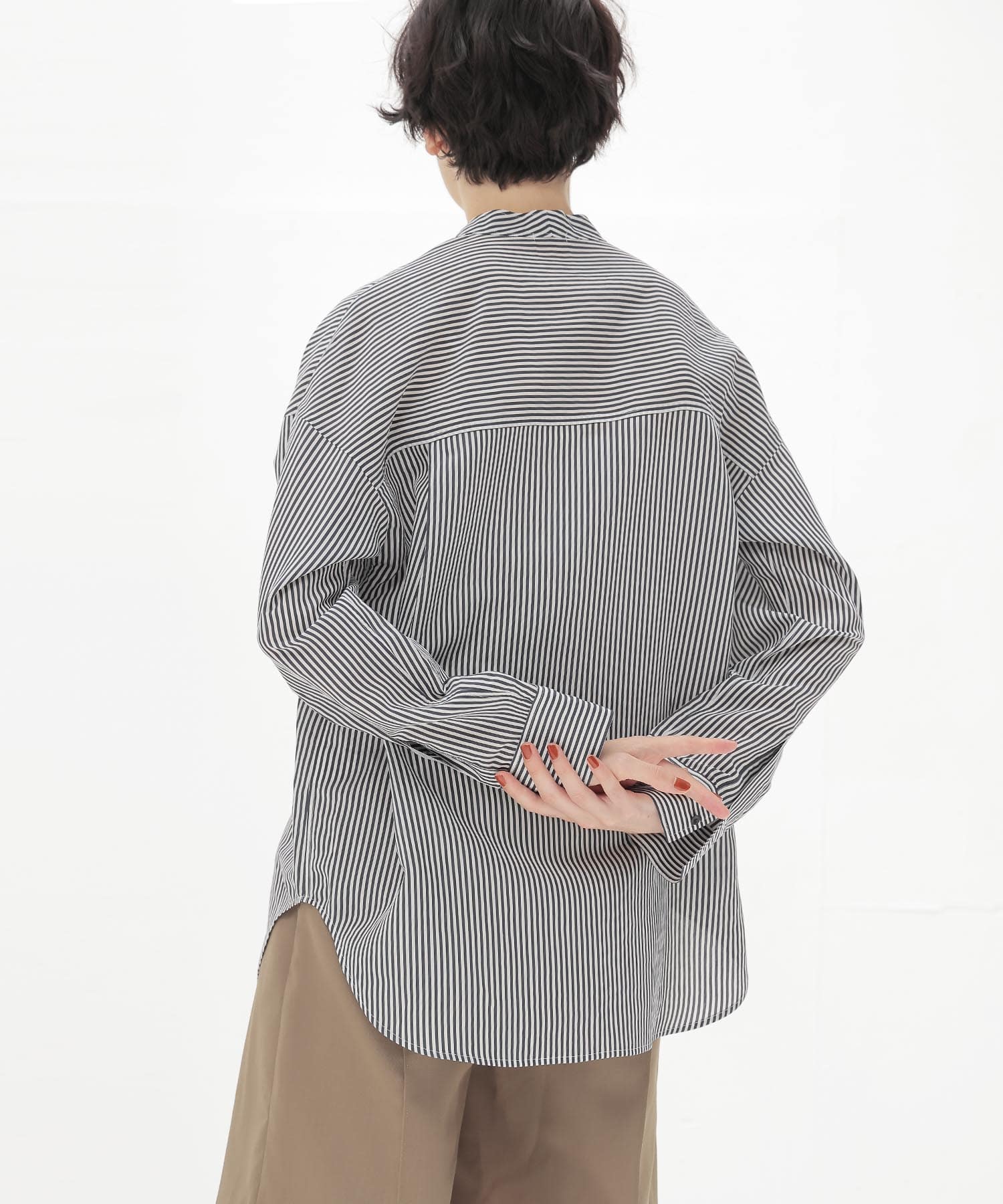 stripe collarless shirt | AND ON JIONE STORE（アンドオン）ジオン