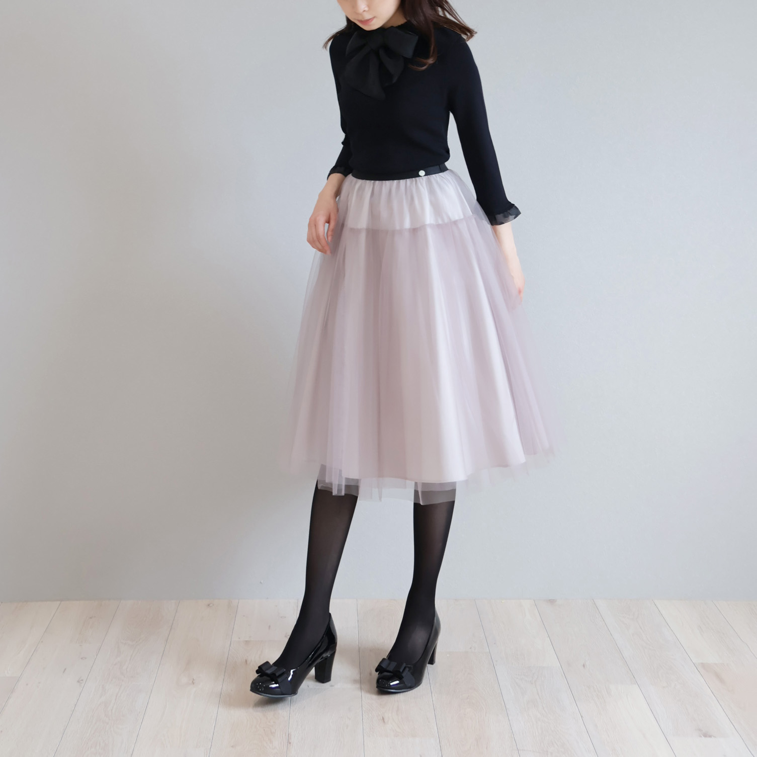 ミディ丈】ギャザー切り替えチュールスカート【JM2354BE】 商品詳細