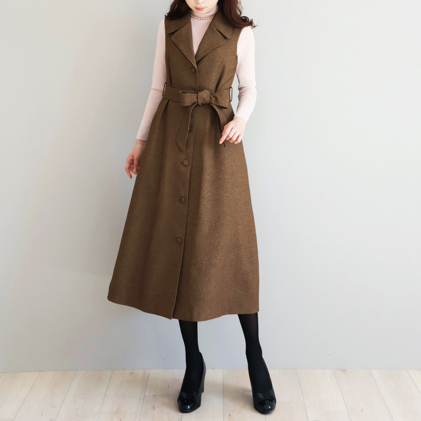 リボンベルト付き テーラードジレワンピース【JM2432BF】 商品詳細