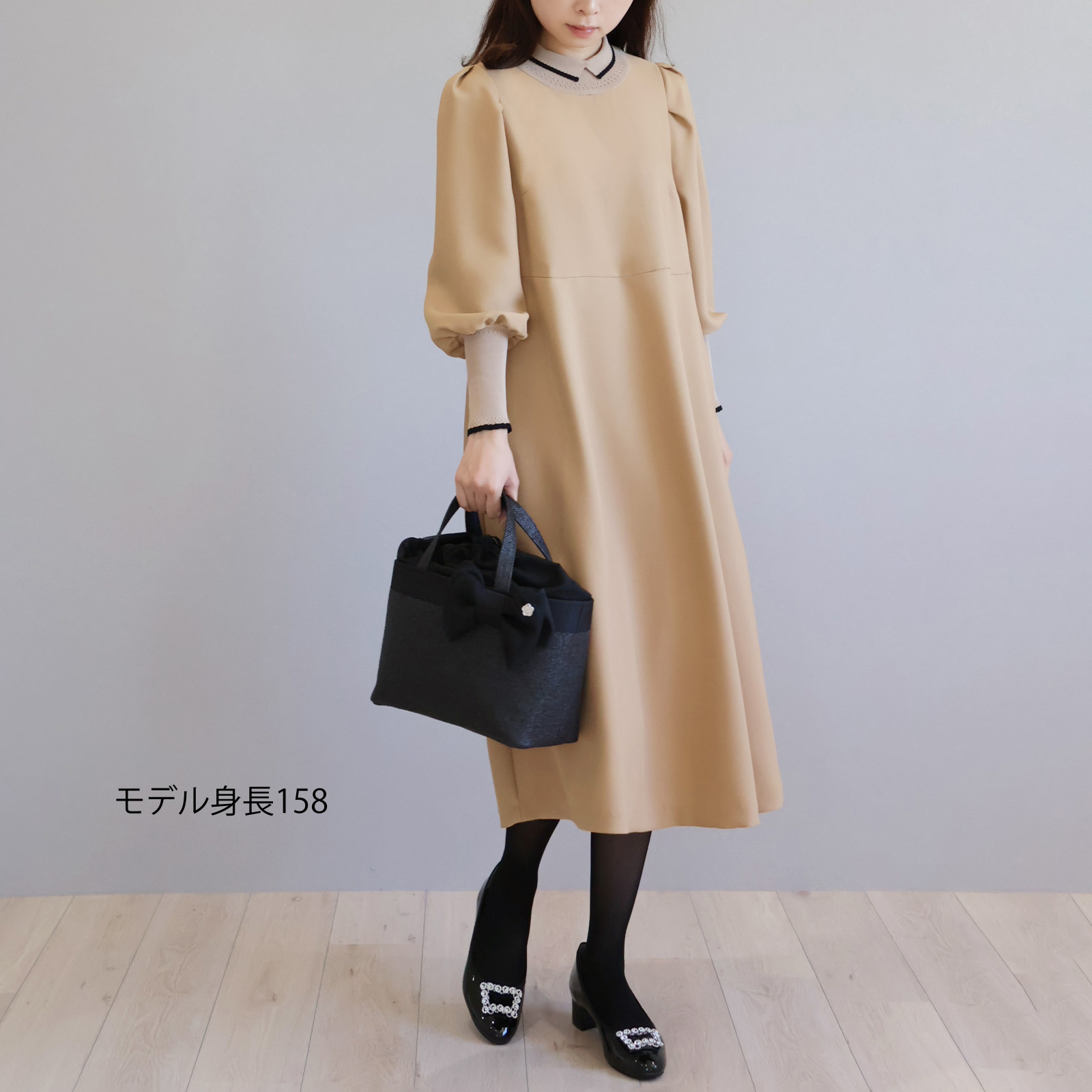 ニット衿 袖口すっきり リラックスワンピース【JM2362BE】 商品詳細