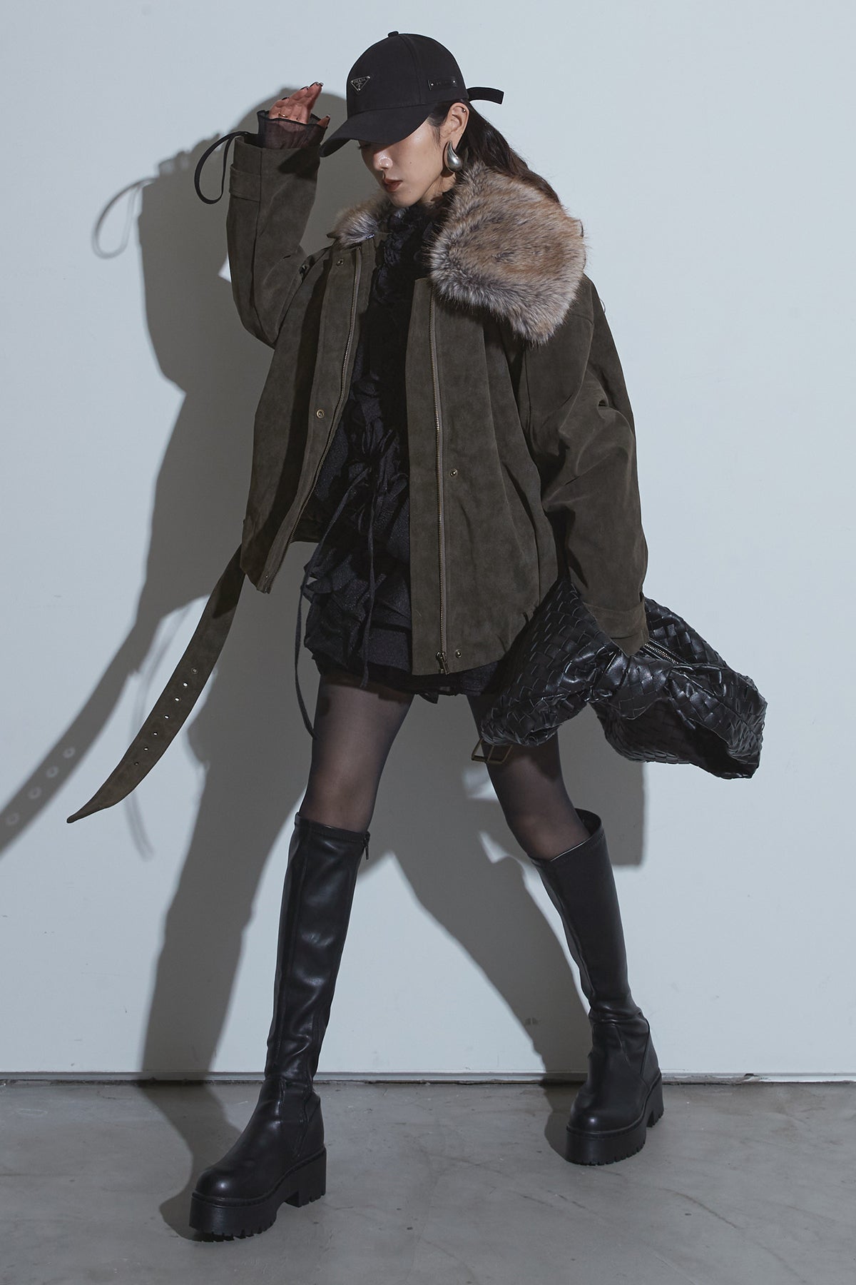 SET】フリルチュニックセットアップ+ファーカラースエードジャケット