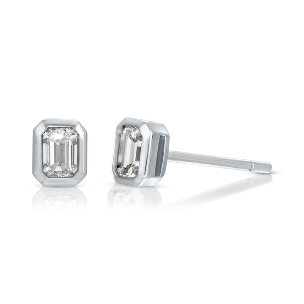 EMERALD CUT BEZEL DIAMOND STUDS – Anita Ko