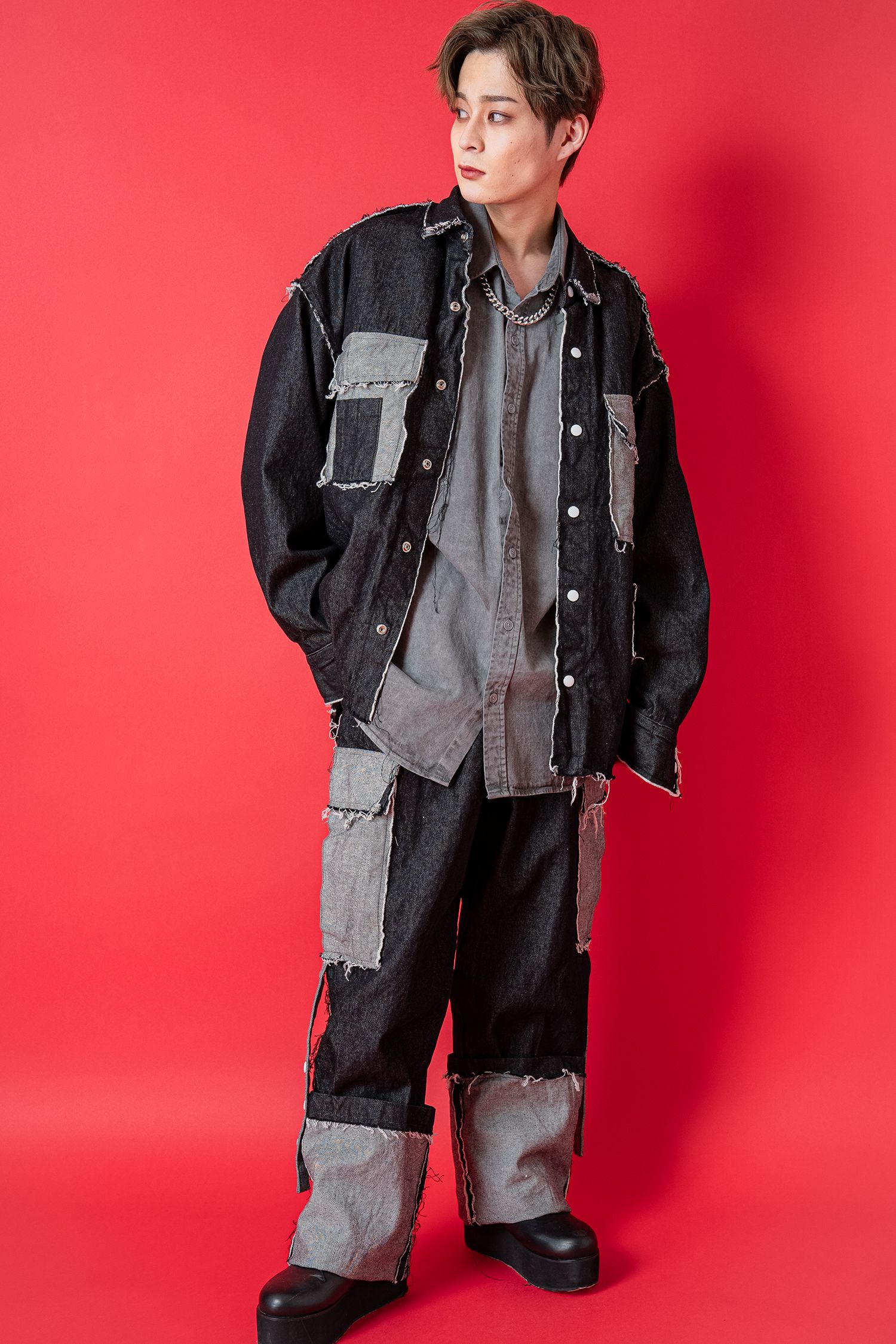 パッチワークダメージデニムシャツジャケット ankoROCK(アンコロック