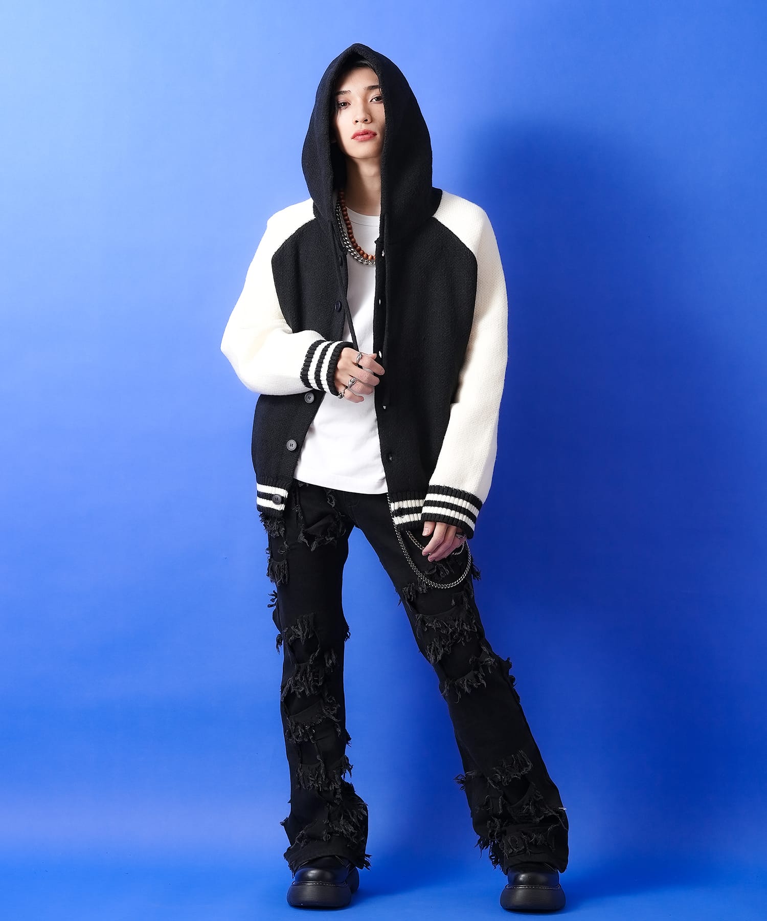 ニットフードスタジャン / メンズ レディース ユニセックス オーバー