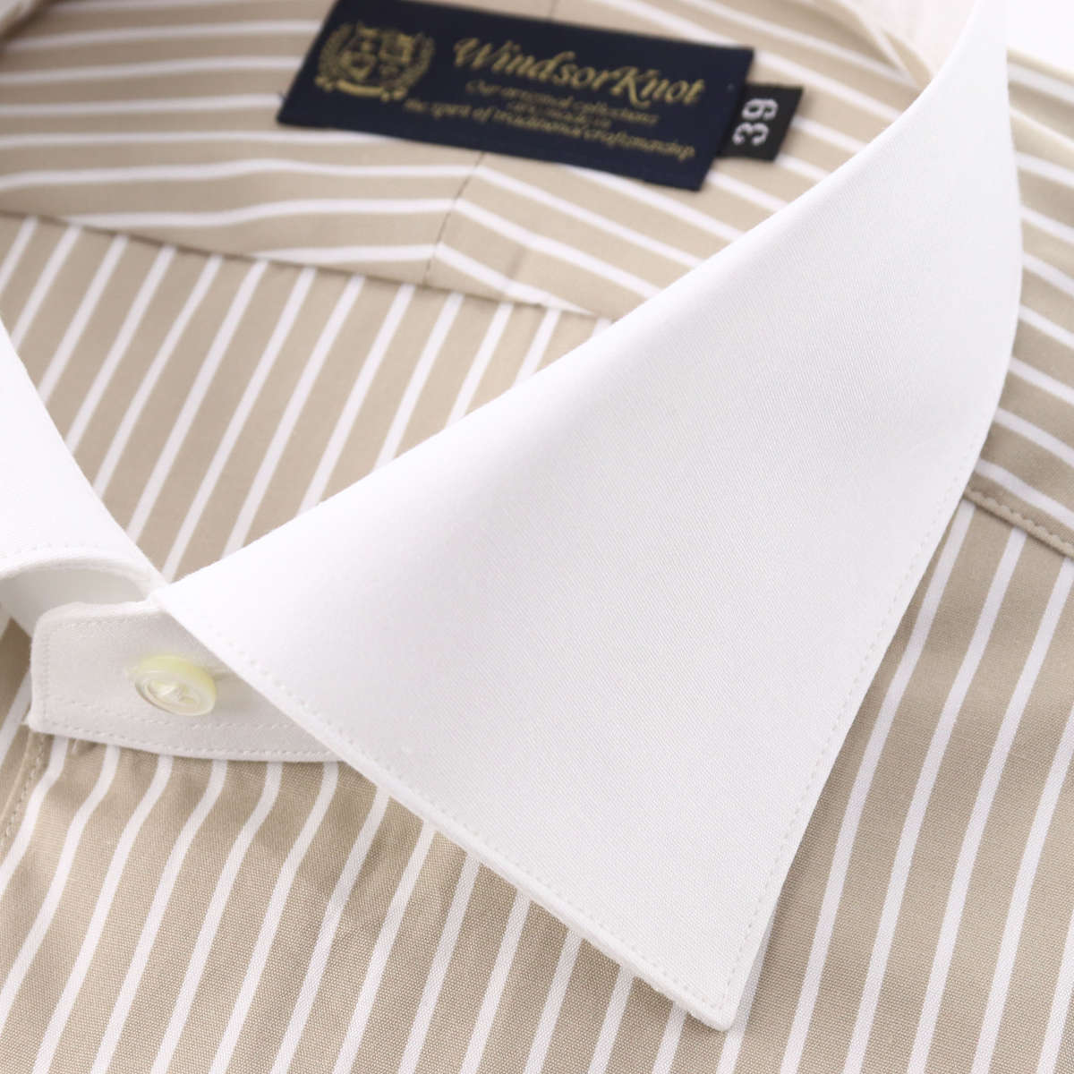 ドレスシャツ ワイドカラー クレリック ベージュ ストライプ 長袖