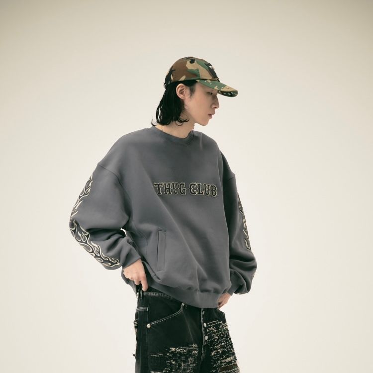 Thug Club - 【残り一点】Leather Flame Sweatshirt | ACRMTSM ONLINE