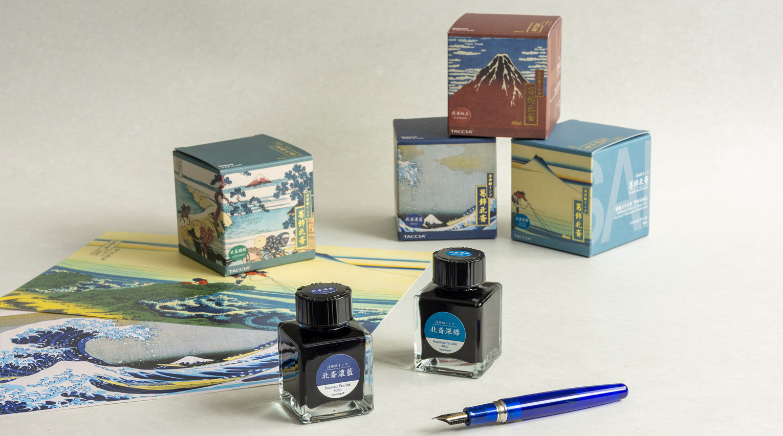 北斎濃藍に歌麿紅桜、響きも優雅な十六色のTACCIA「浮世絵インク