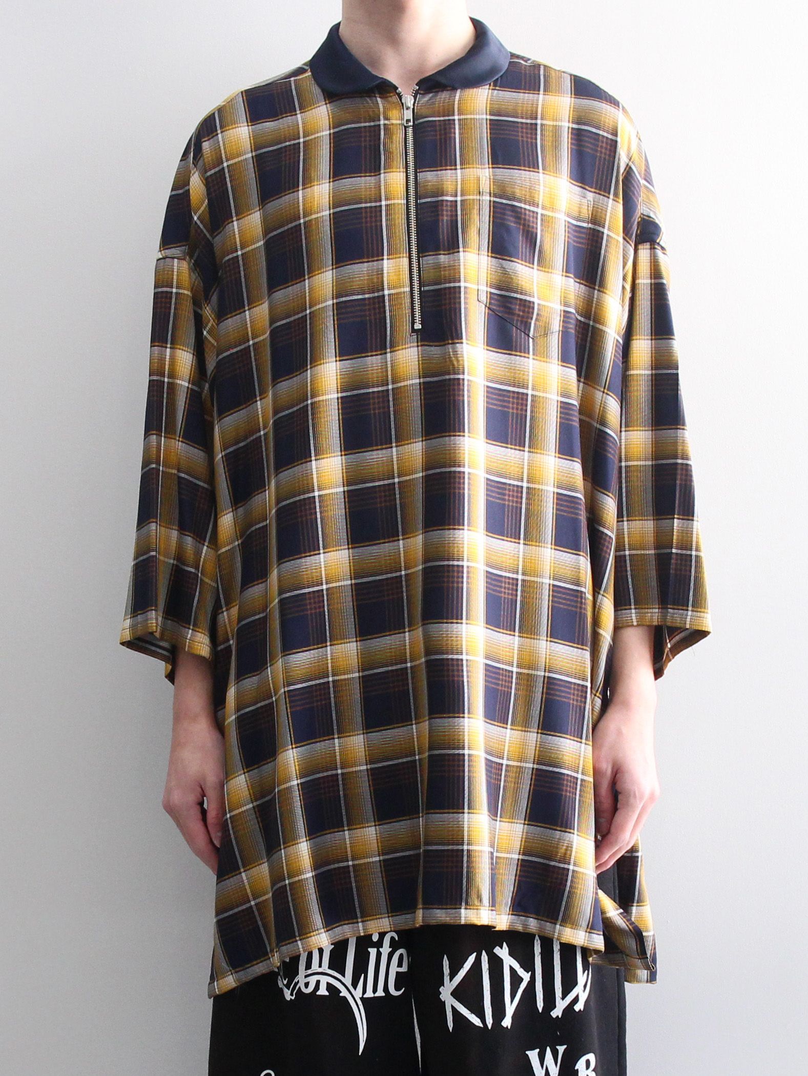 KIDILL - ハーフジップシャツ - HALF ZIP SHIRT NAVY YELLOW CHECK