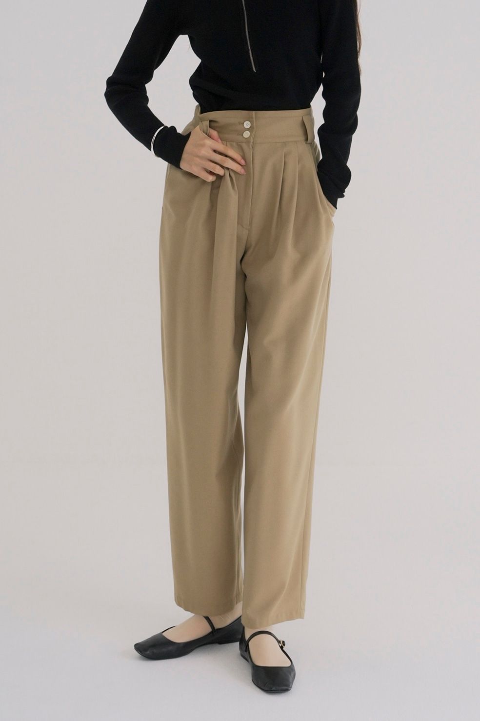 CLANE - ベルトデザイン テーパードパンツ - WIDE BELT TUCK PANTS