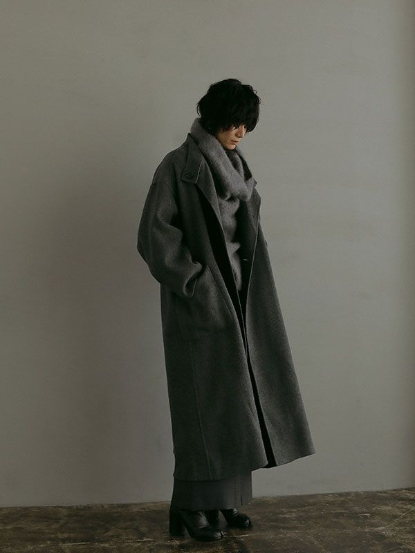 ETRE TOKYO - スタンドカラーリバーロングコート - GREY | ADDICT WEB SHOP
