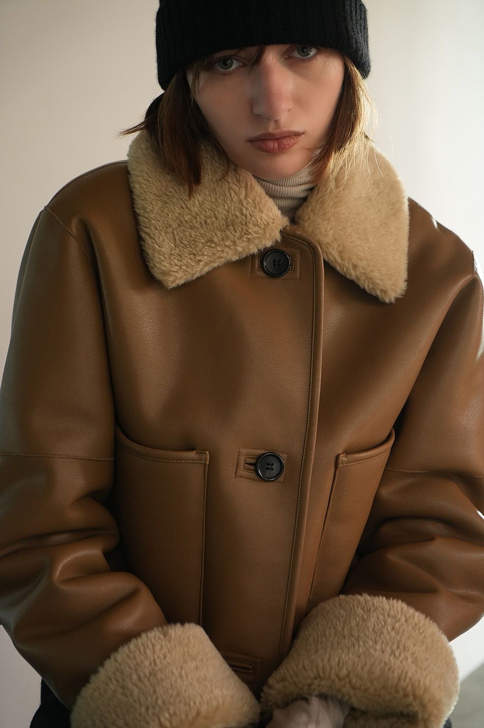 CLANE - レザーショートコート - VEGAN LEATHER BOA SHORT JACKET