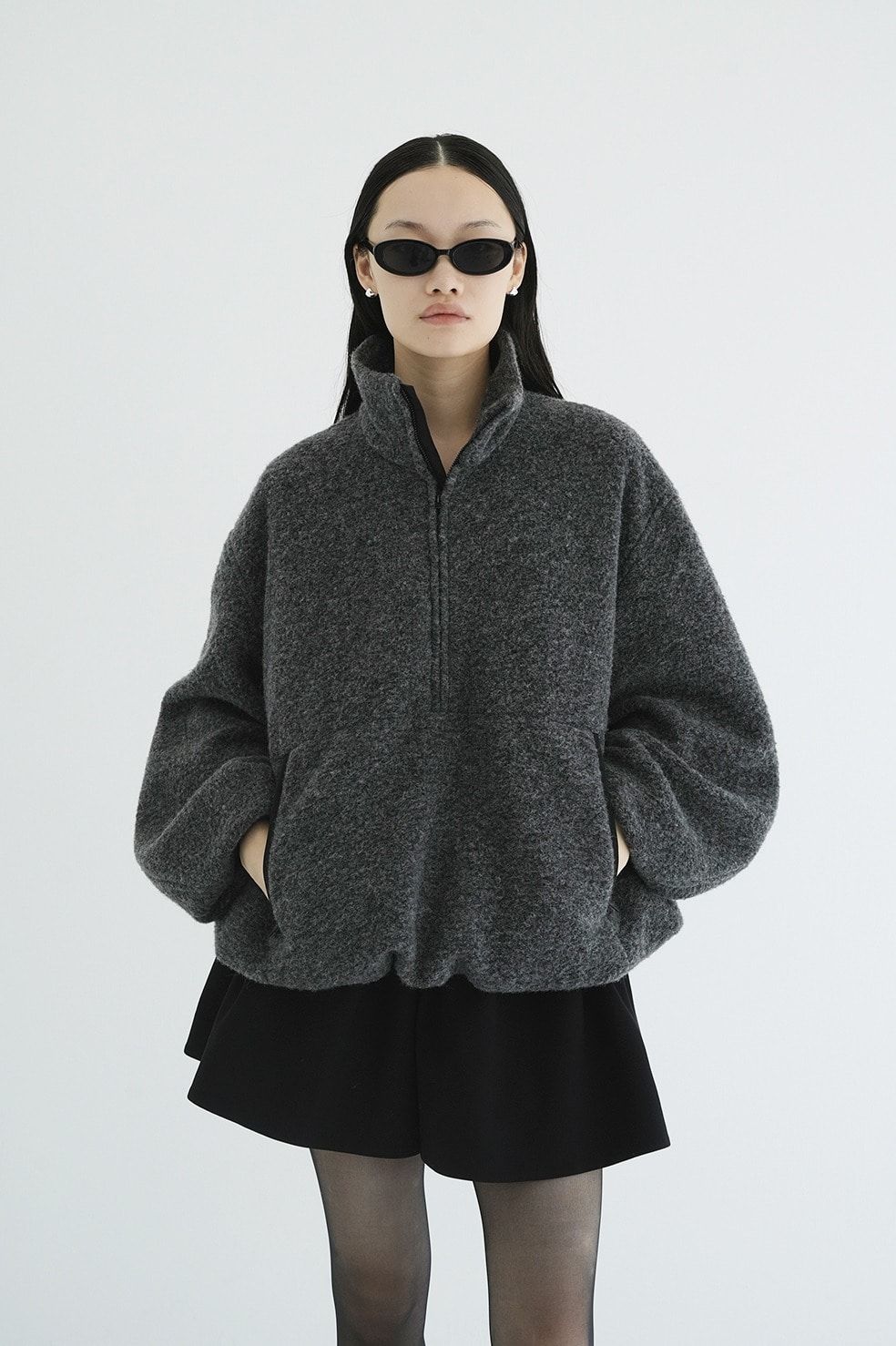 CLANE - ハーフジップトップス - SLIVER HALF ZIP TOPS (GREY