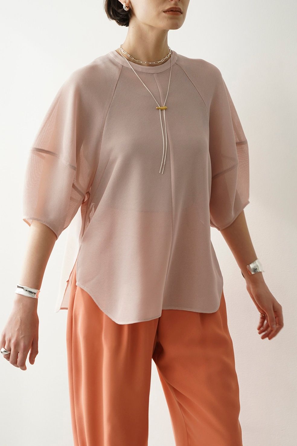 CLANE - メッシュ フォーム スリーブ ブラウス - MESH FORM SLEEVE